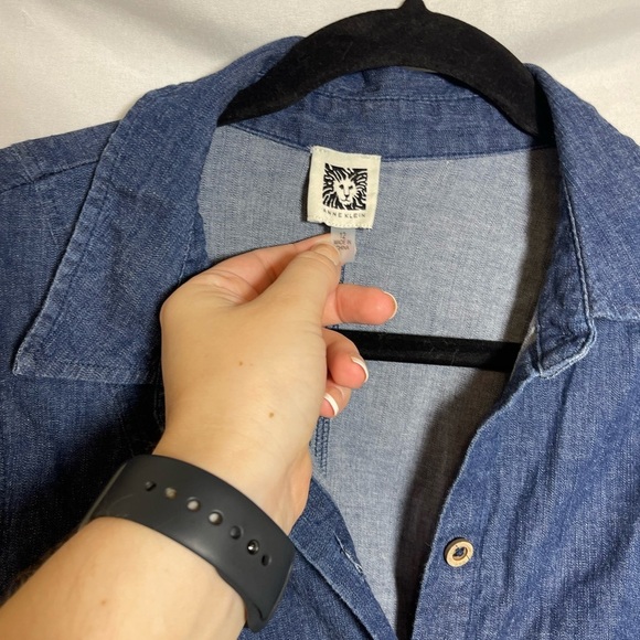 Classic Minimalist Capsule Anne Klein Jean Stretch Blue Long Sleeve Midi Dress - Picture 3 of 7